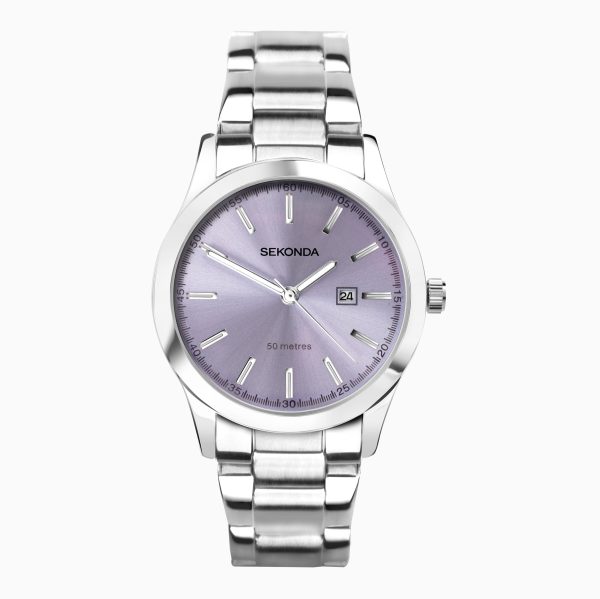 Taylor Ladies Watch  –  Silver Case & Stainless Steel Bracelet with Pale Purple Dial