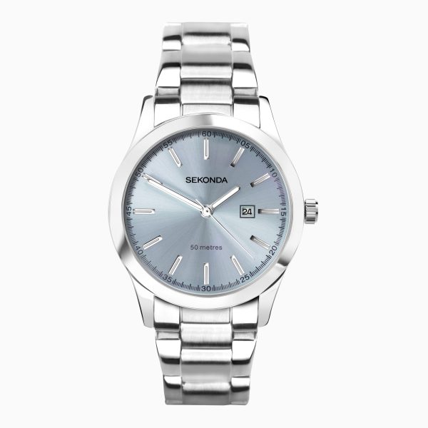 Taylor Ladies Watch  –  Silver Case & Stainless Steel Bracelet with Light Blue Dial