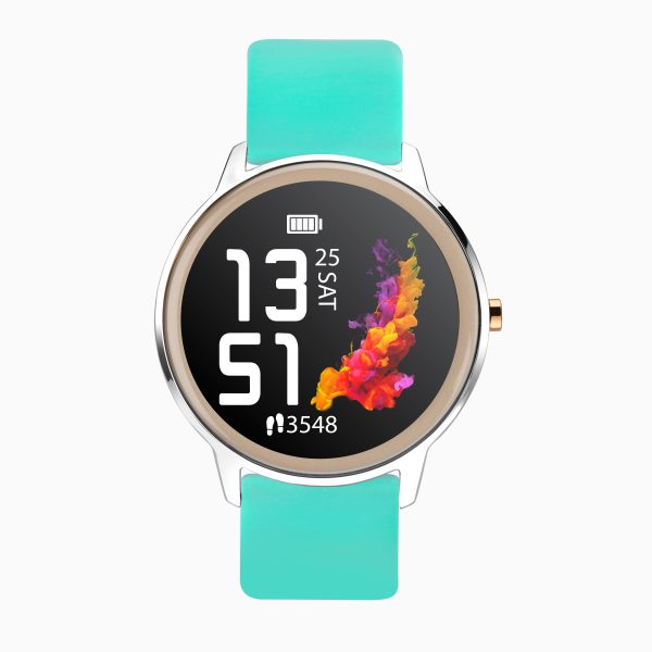 Flex Smart Watch  –  Silver Case & Turquoise Silicone Strap