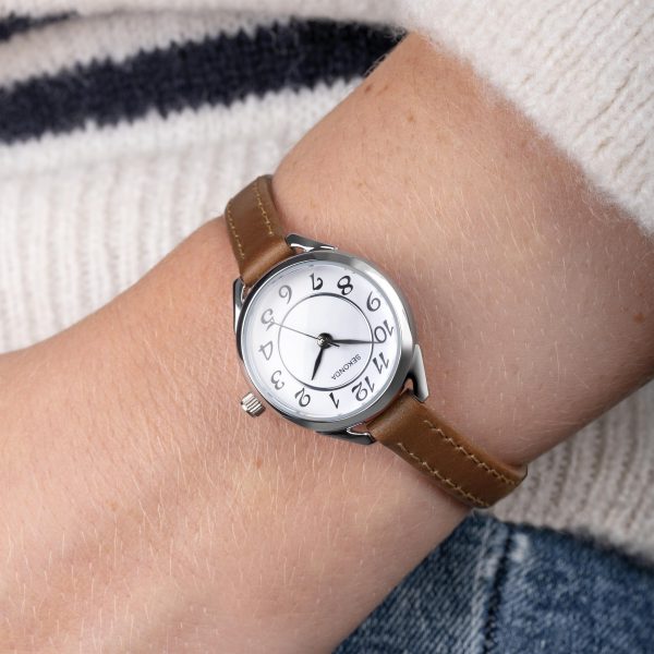 Easy Reader Ladies Watch  –  Silver Case & Brown Leather Strap with White Dial 3