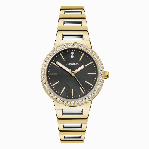 Amelia Ladies Watch  –  Gold Case & Two Tone Alloy Bracelet with Grey Dial