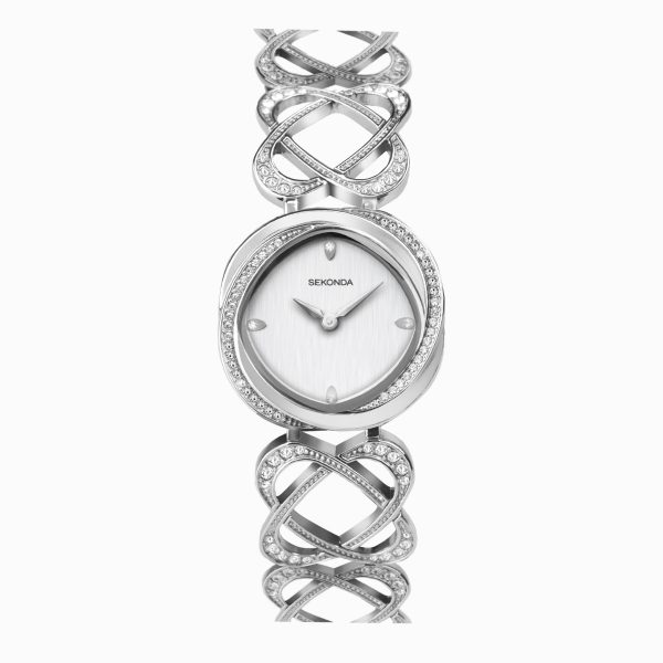 Hidden Hearts Ladies Watch  –  Silver Case & Alloy Bracelet with Silver Dial