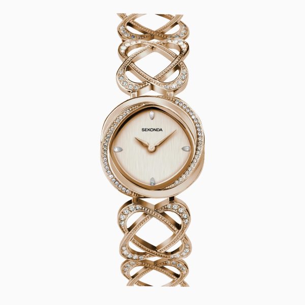 Hidden Hearts Ladies Watch  –  Rose Gold Case & Alloy Bracelet with Rose Dial