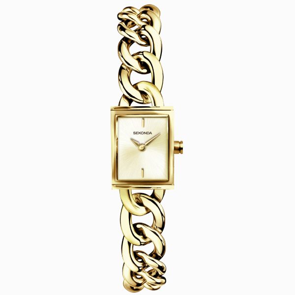 Claudia Ladies Watch  –  Gold Case & Brass Bracelet with Champagne Dial