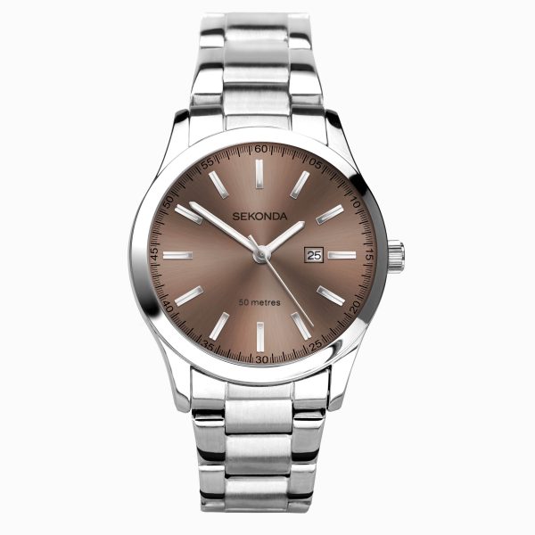 Taylor Ladies Watch  –  Silver Case & Stainless Steel Bracelet with Brown Dial