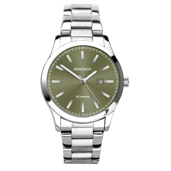 Taylor Ladies Watch  –  Silver Case & Stainless Steel Bracelet with Green Dial