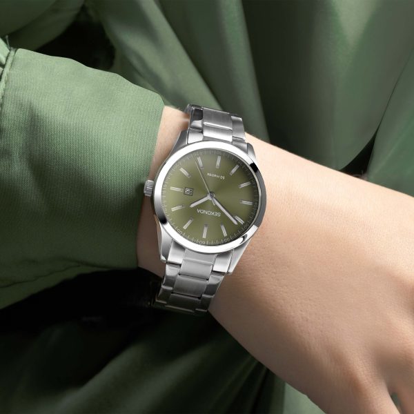 Taylor Ladies Watch  –  Silver Case & Stainless Steel Bracelet with Green Dial 3