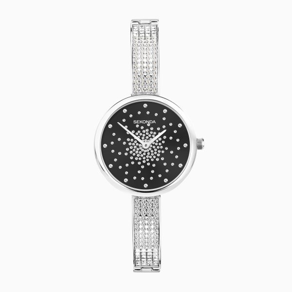 Celeste Starlet Ladies Watch  –  Silver Alloy Case & Bracelet with Black Dial