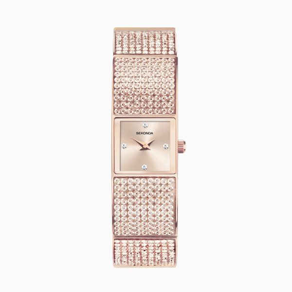 Crystal Ladies Watch  –  Rose Gold Alloy Case & Bracelet with Rose Dial