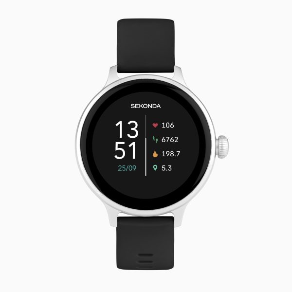 Connect Smart Watch  –  Silver Alloy Case & Black Silicone Strap