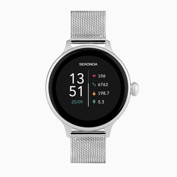 Connect Smart Watch  –  Silver Alloy Case & Stainless Steel Mesh Bracelet