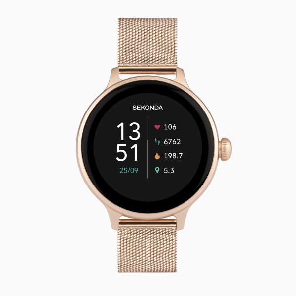 Connect Smart Watch  –  Rose Gold Alloy Case & Stainless Steel Mesh Bracelet