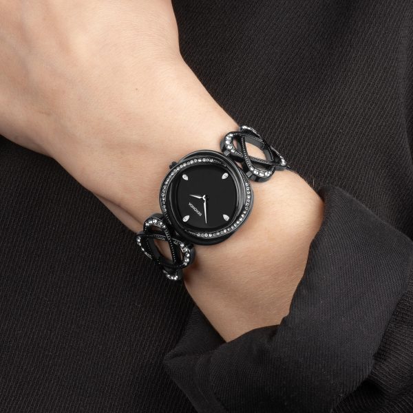 Hidden Hearts Ladies Watch  –  Black Alloy Case & Bracelet with Black Dial 4