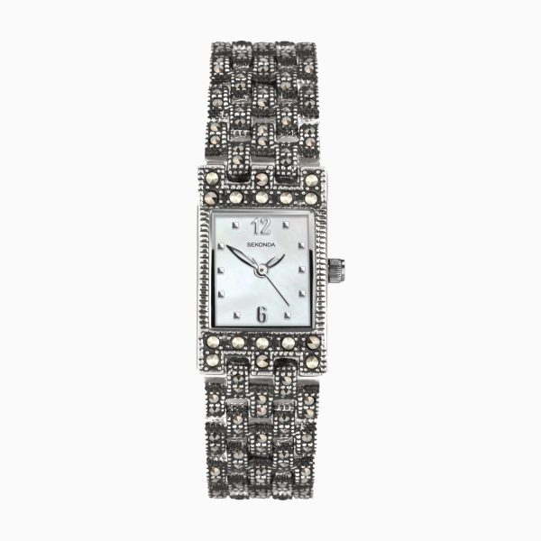 Ladies Dress Watch  –  Silver Alloy Case & Bracelet with White Mother of Pearl Dial
