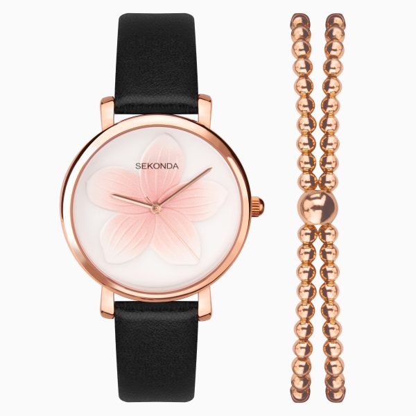 Ladies Gift Set Watch  –  Rose Gold Case & PU Strap with White Dial