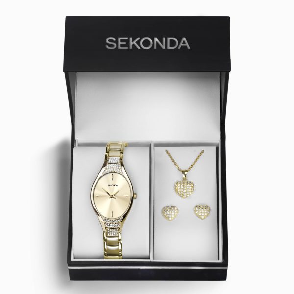 Ladies Watch Gift Set  –  Gold Case & Alloy Bracelet with Champagne Dial 2