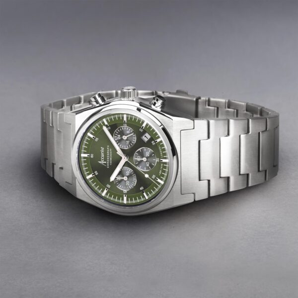 Accurist Origin Men’s Chronograph Watch – Silver Case & Stainless Steel Bracelet with Moss Green Dial 2