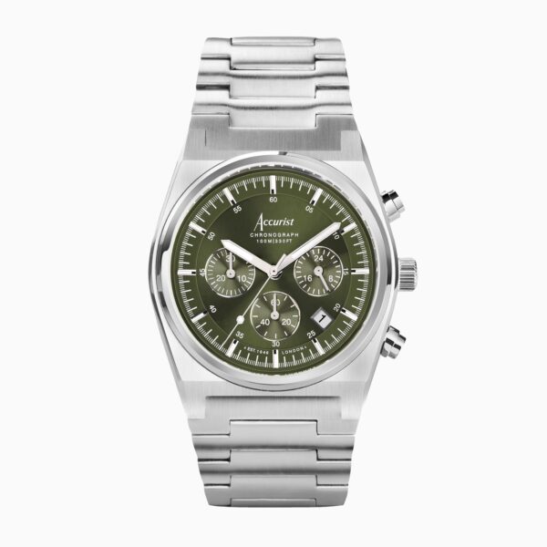 Accurist Origin Men’s Chronograph Watch – Silver Case & Stainless Steel Bracelet with Moss Green Dial