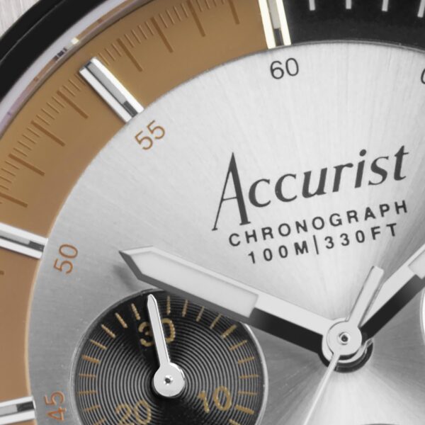 Accurist Origin Men’s Chronograph Watch – Silver Case & Tan Leather Strap with Silver Dial 9