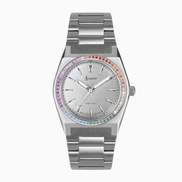 Accurist Origin Ladies Watch – Rainbow Stone Set Case & Stainless Steel Bracelet with Silver Dial