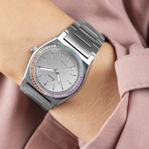 Accurist Origin Ladies Watch – Rainbow Stone Set Case & Stainless Steel Bracelet with Silver Dial 4