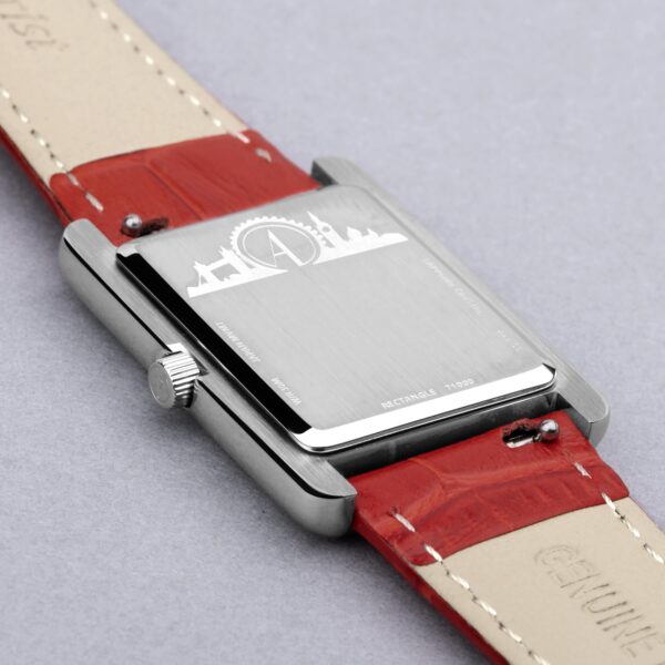 Accurist Rectangle Ladies Watch – Silver Case & Red Leather Strap with White Dial 6