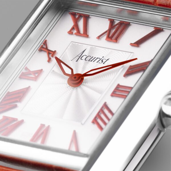 Accurist Rectangle Ladies Watch – Silver Case & Red Leather Strap with White Dial 9