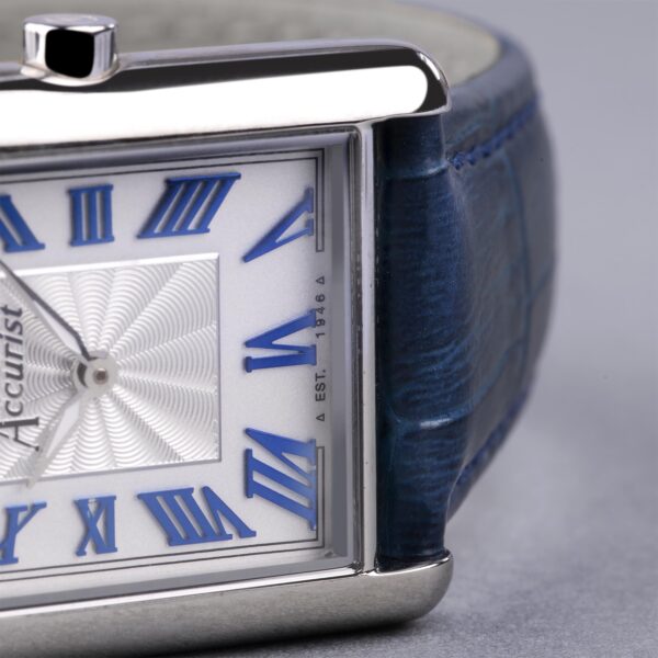 Accurist Rectangle Ladies Watch – Silver Case & Blue Leather Strap with White Dial 9