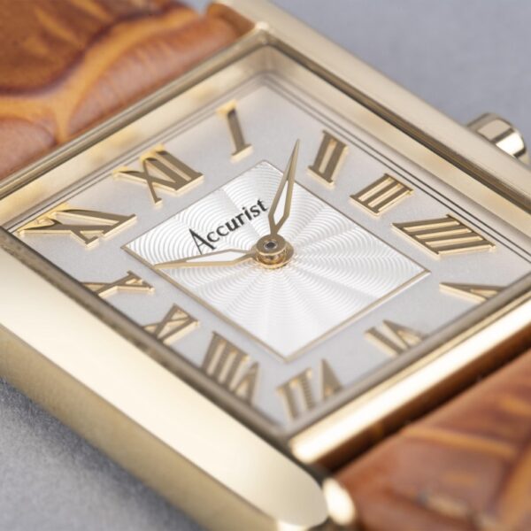 Accurist Rectangle Ladies Watch – Gold Case & Tan Leather Strap with White Dial 2