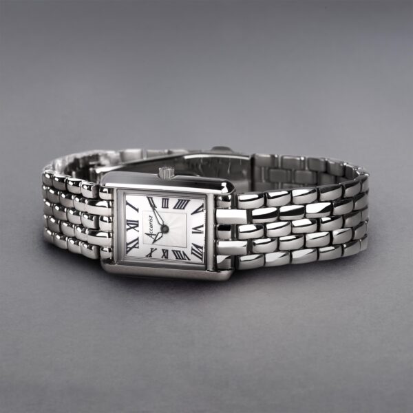 Accurist Rectangle Ladies Watch – Silver Case & Stainless Steel Bracelet with White Dial 2