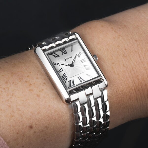 Accurist Rectangle Ladies Watch – Silver Case & Stainless Steel Bracelet with White Dial 3