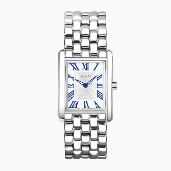 Accurist Rectangle Ladies Watch – Silver Case & Stainless Steel Bracelet with White Dial