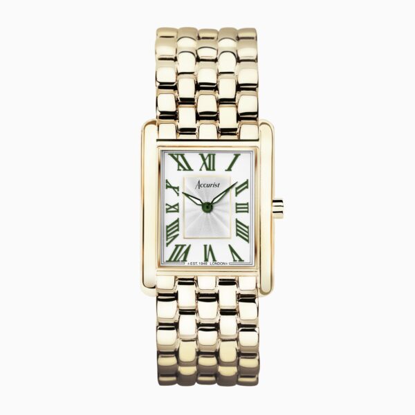 Accurist Rectangle Ladies Watch – Gold Case & Stainless Steel Bracelet with White Dial