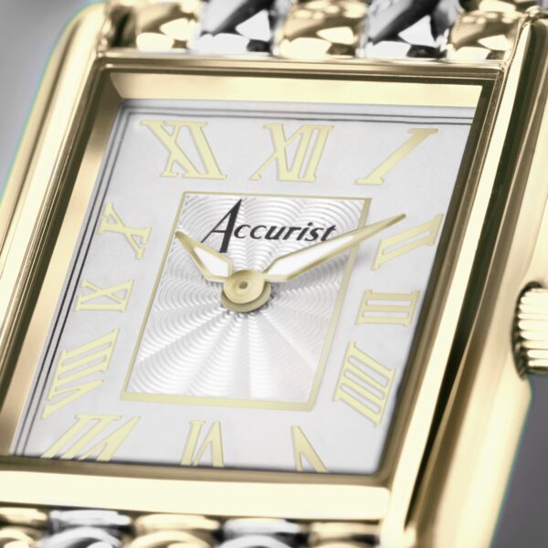 Accurist Rectangle Ladies Watch – Gold Case & Two Tone Stainless Steel Bracelet with White Dial 9