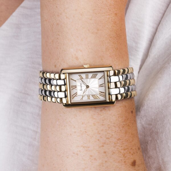 Accurist Rectangle Ladies Watch – Gold Case & Two Tone Stainless Steel Bracelet with White Dial 4