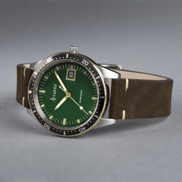 Accurist Dive Men’s Watch – Two Tone Case & Brown Leather Strap with Samphire Green Dial 3