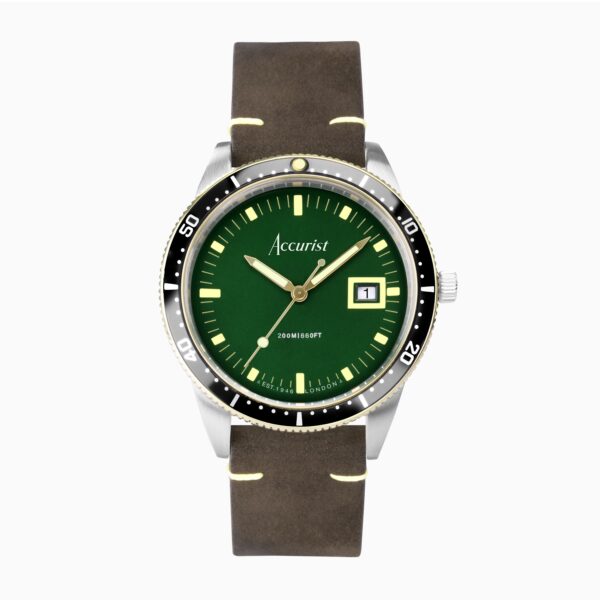 Accurist Dive Men’s Watch – Two Tone Case & Brown Leather Strap with Samphire Green Dial