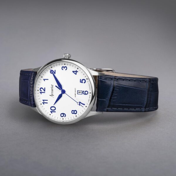 Accurist Classic Men’s Watch – Silver Case & Blue Leather Strap with White Dial 2
