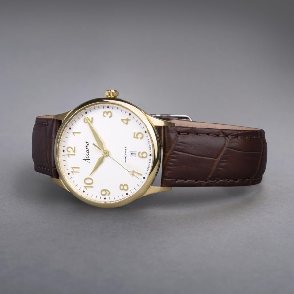 Accurist Classic Men’s Watch – Gold Case & Brown Leather Strap with White Dial 2
