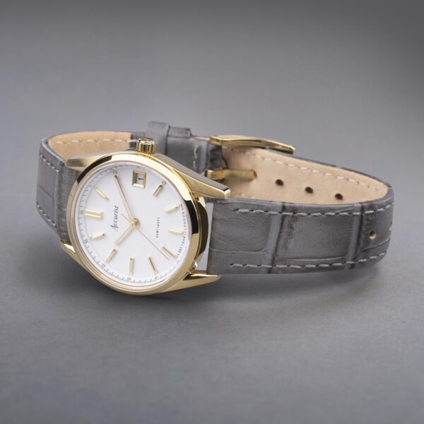 Accurist Everyday Ladies Watch – Gold Case & Grey Leather Strap with White Dial 2