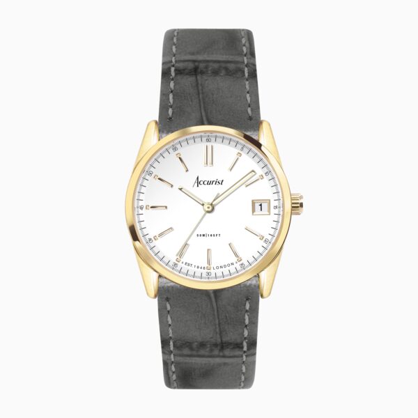 Accurist Everyday Ladies Watch – Gold Case & Grey Leather Strap with White Dial