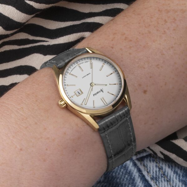 Accurist Everyday Ladies Watch – Gold Case & Grey Leather Strap with White Dial 3