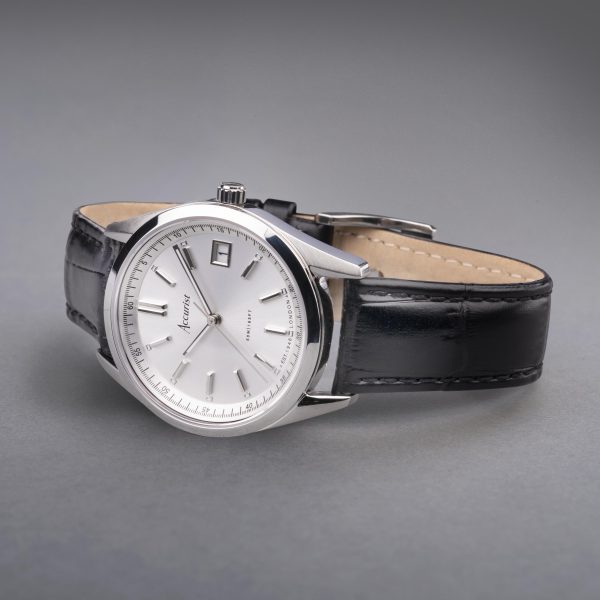 Accurist Everyday Unisex Watch – Silver Case & Black Leather Strap With Silver Dial 2