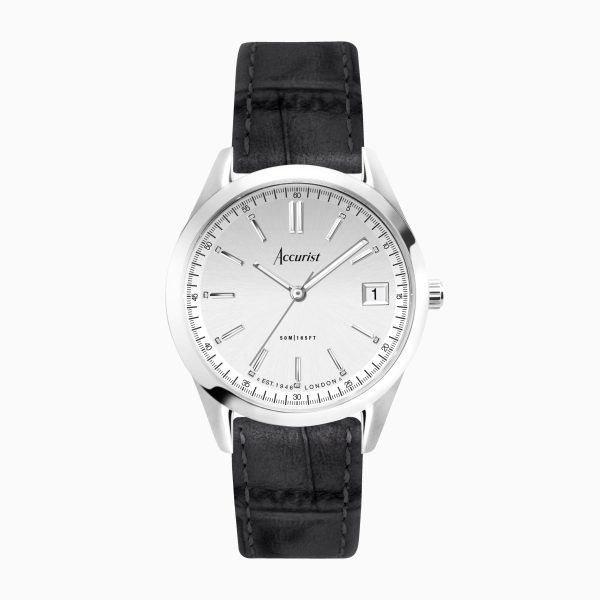 Accurist Everyday Unisex Watch – Silver Case & Black Leather Strap With Silver Dial