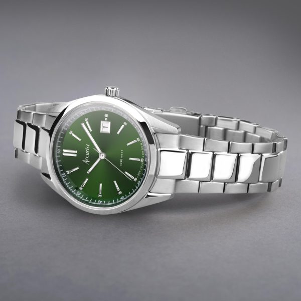 Accurist Everyday Unisex Watch – Silver Case & Stainless Steel Bracelet With Forest Green Dial 2
