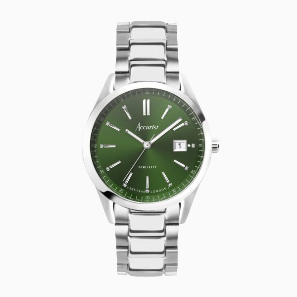 Accurist Everyday Unisex Watch – Silver Case & Stainless Steel Bracelet With Forest Green Dial