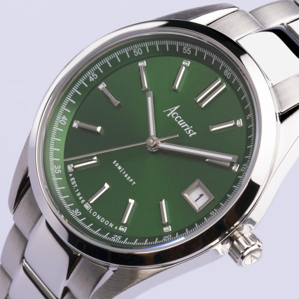 Accurist Everyday Unisex Watch – Silver Case & Stainless Steel Bracelet With Forest Green Dial 9
