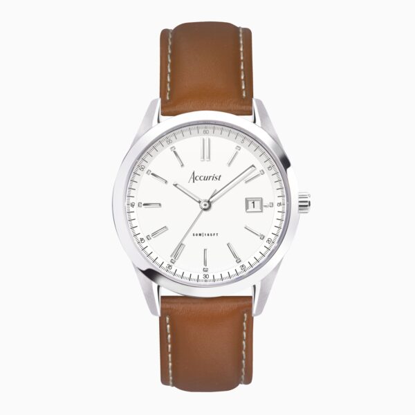 Accurist Everyday Men’s Watch – Silver Case & Brown Leather Strap with White Dial