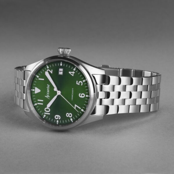 Accurist Aviation Men’s Watch – Silver Case & Stainless Steel Bracelet with Forest Green Dial 3