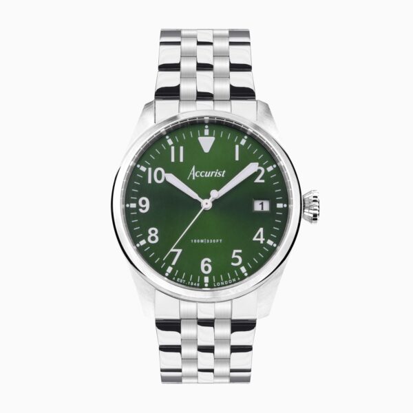 Accurist Aviation Men’s Watch – Silver Case & Stainless Steel Bracelet with Forest Green Dial
